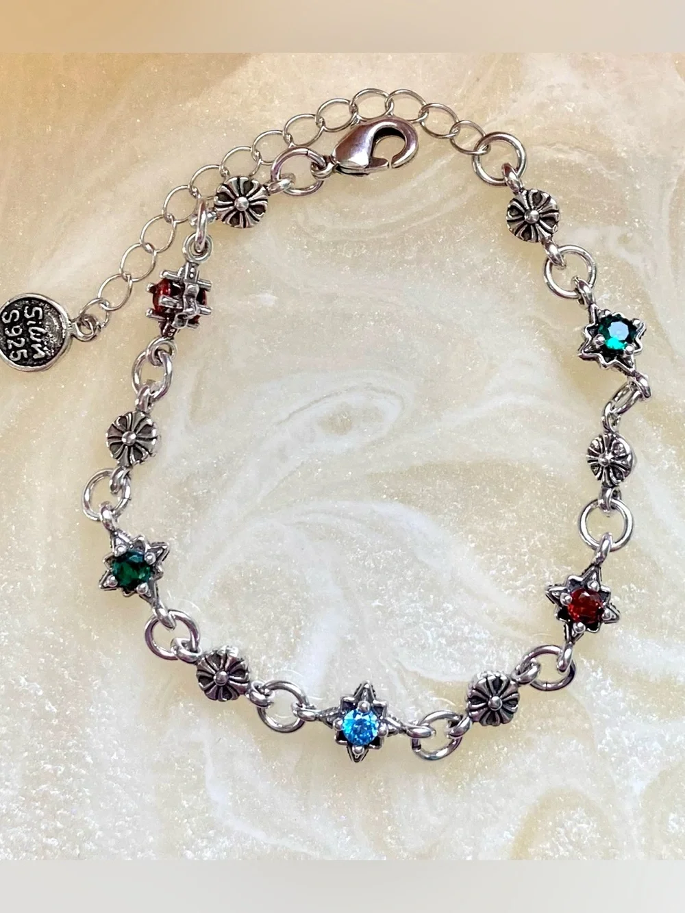 Sterling Star-Link Bracelet with Multicolor Crystal Accents